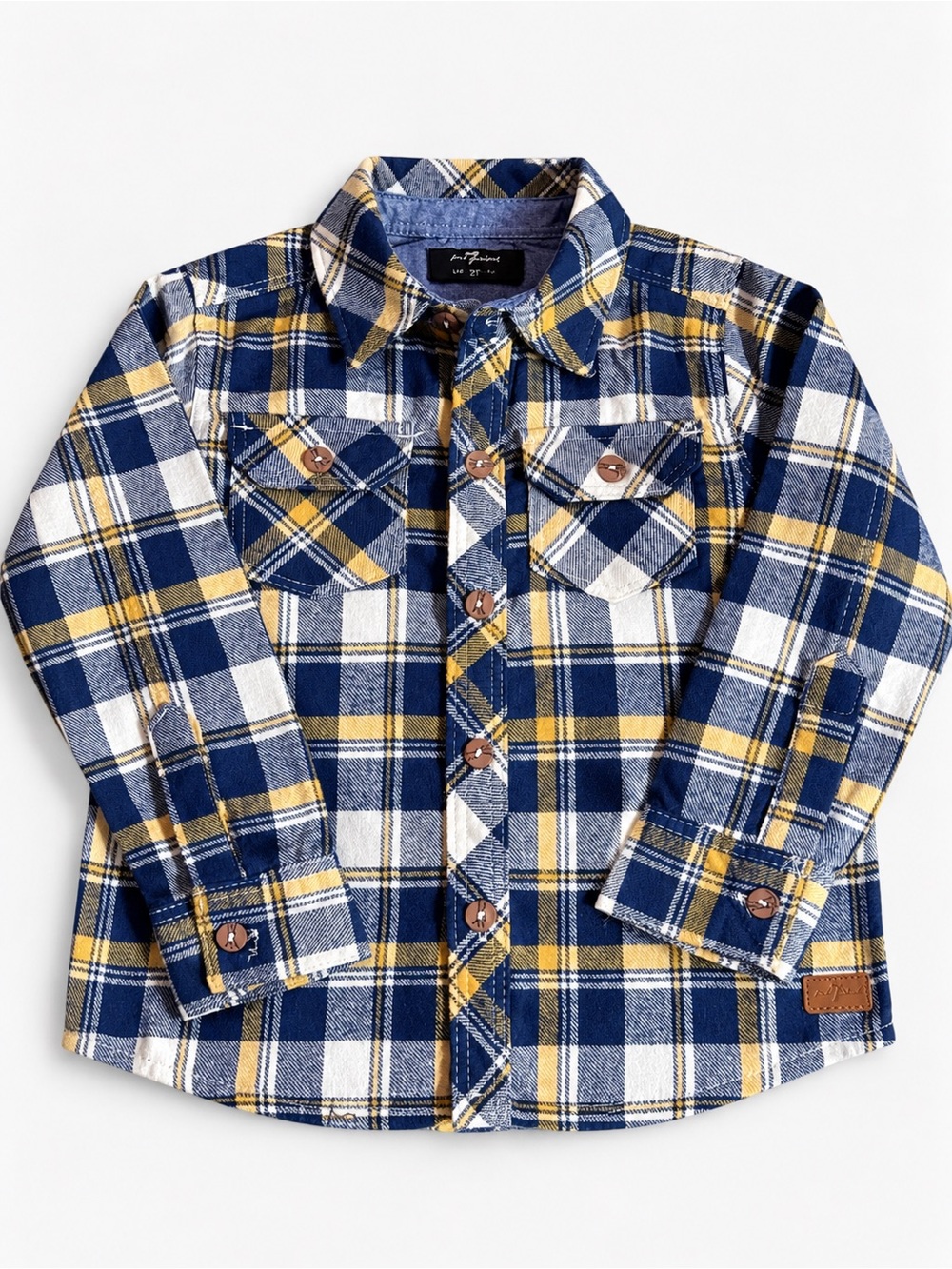 7 For All Mankind Navy, Yellow & White Plaid Button-Down Shirt